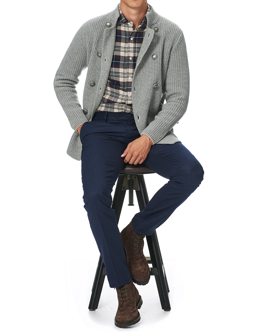 Herre | Gensere | Brunello Cucinelli | Double Breasted Cashmere Cardigan Jacket Grey Melange