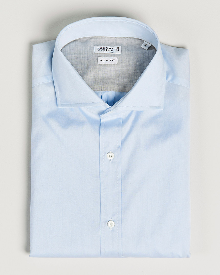 Herre | Skjorter | Brunello Cucinelli | Slim Fit Poplin Shirt Light Blue