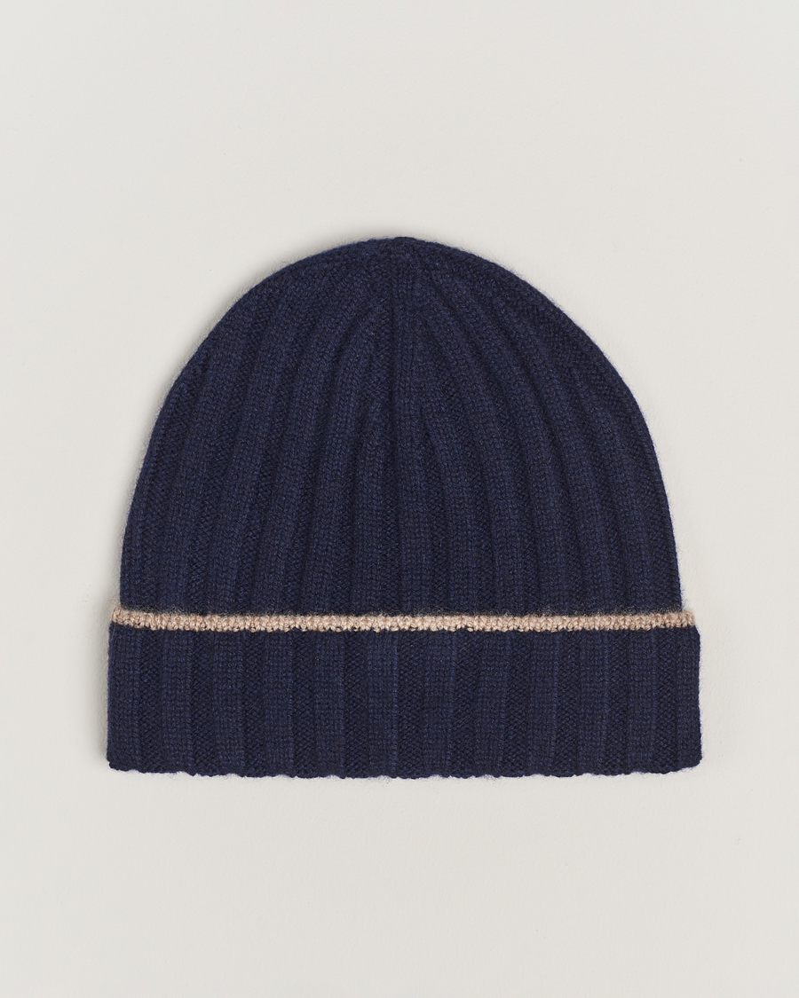 Herre | Brunello Cucinelli Cashmere Contrast Beanie Navy | Brunello Cucinelli | Cashmere Contrast Beanie Navy