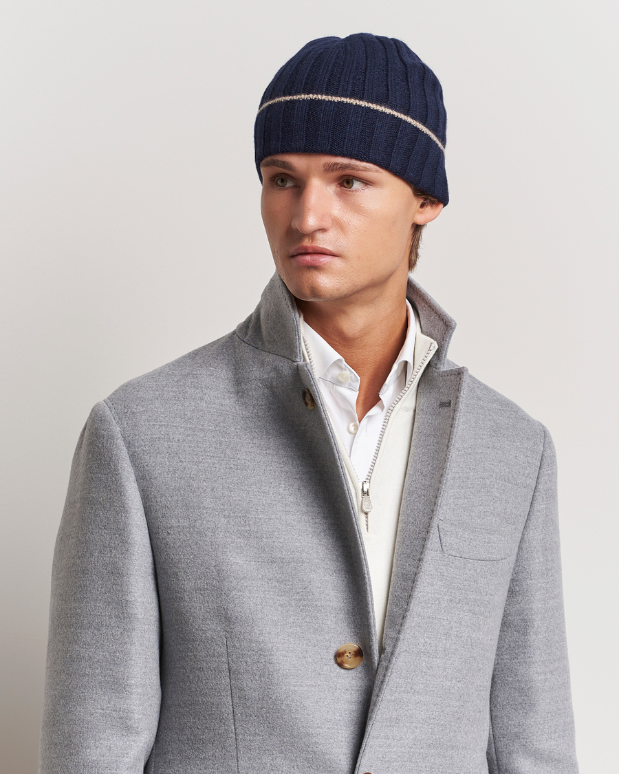 Herre | Brunello Cucinelli Cashmere Contrast Beanie Navy | Brunello Cucinelli | Cashmere Contrast Beanie Navy