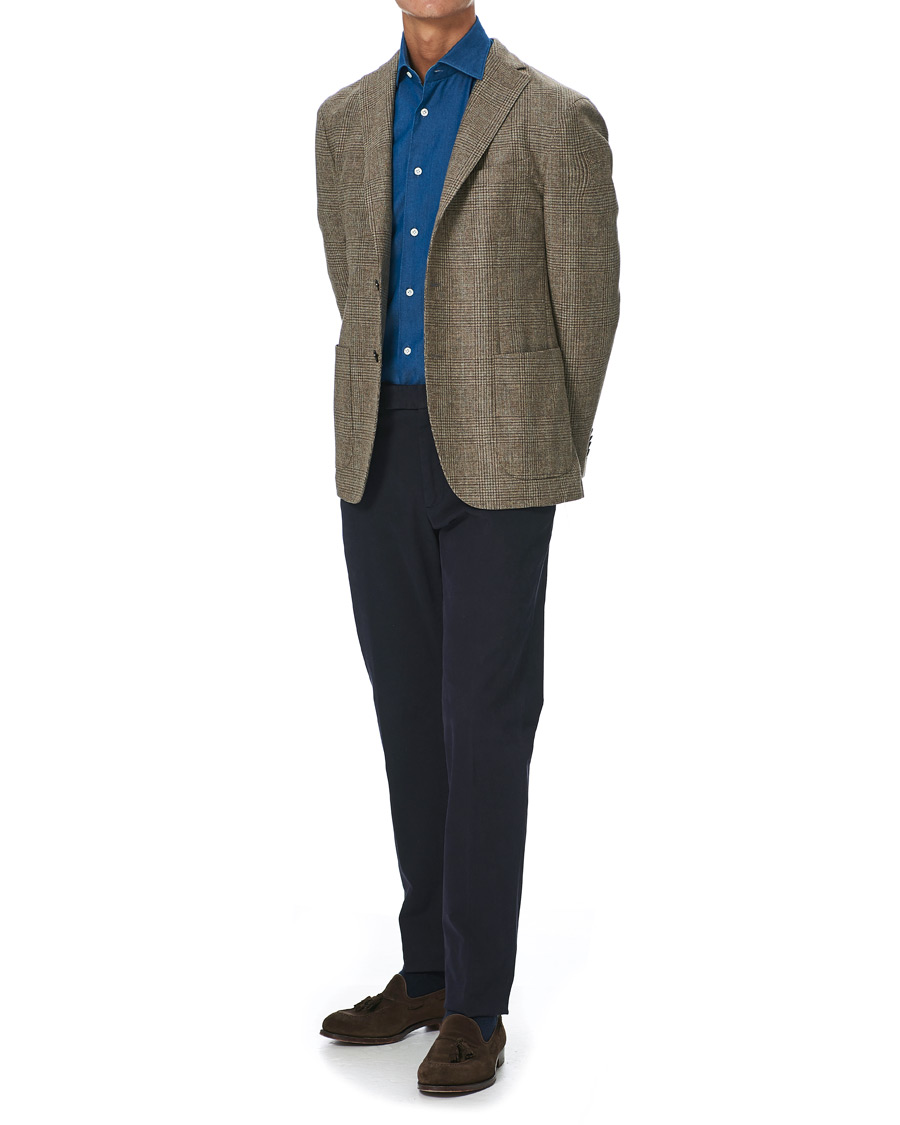 Herre | Skjorter | Mazzarelli | Cut Away Down Denim Shirt Dark Indigo