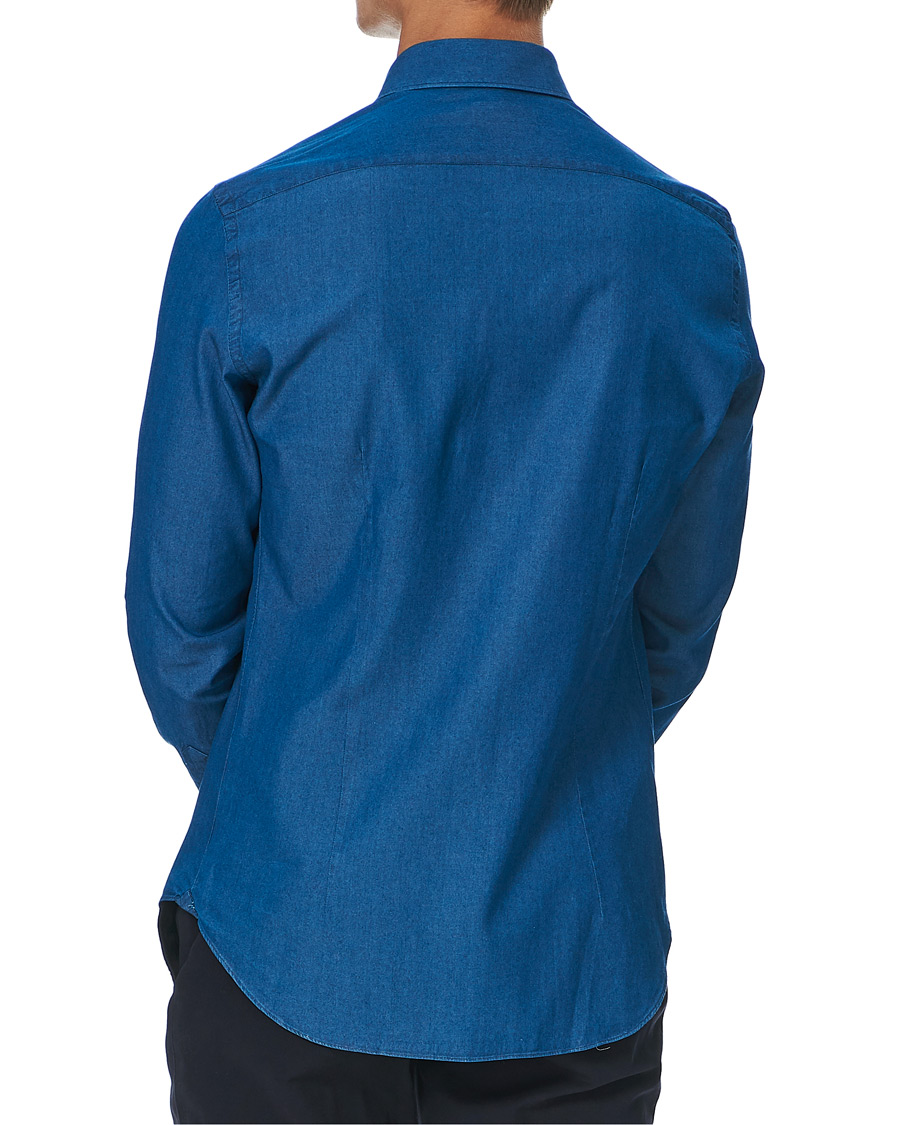 Herre | Skjorter | Mazzarelli | Cut Away Down Denim Shirt Dark Indigo