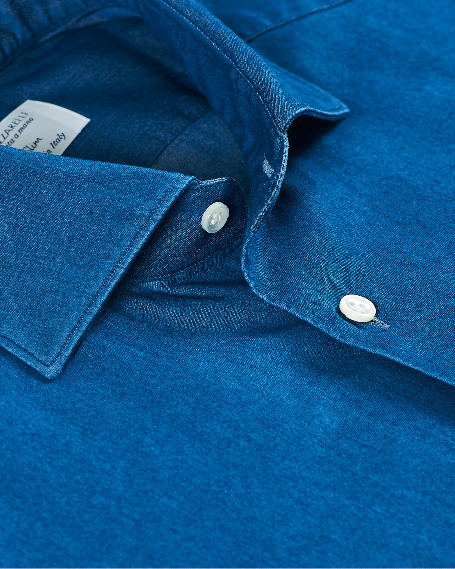 Herre | Skjorter | Mazzarelli | Cut Away Down Denim Shirt Dark Indigo