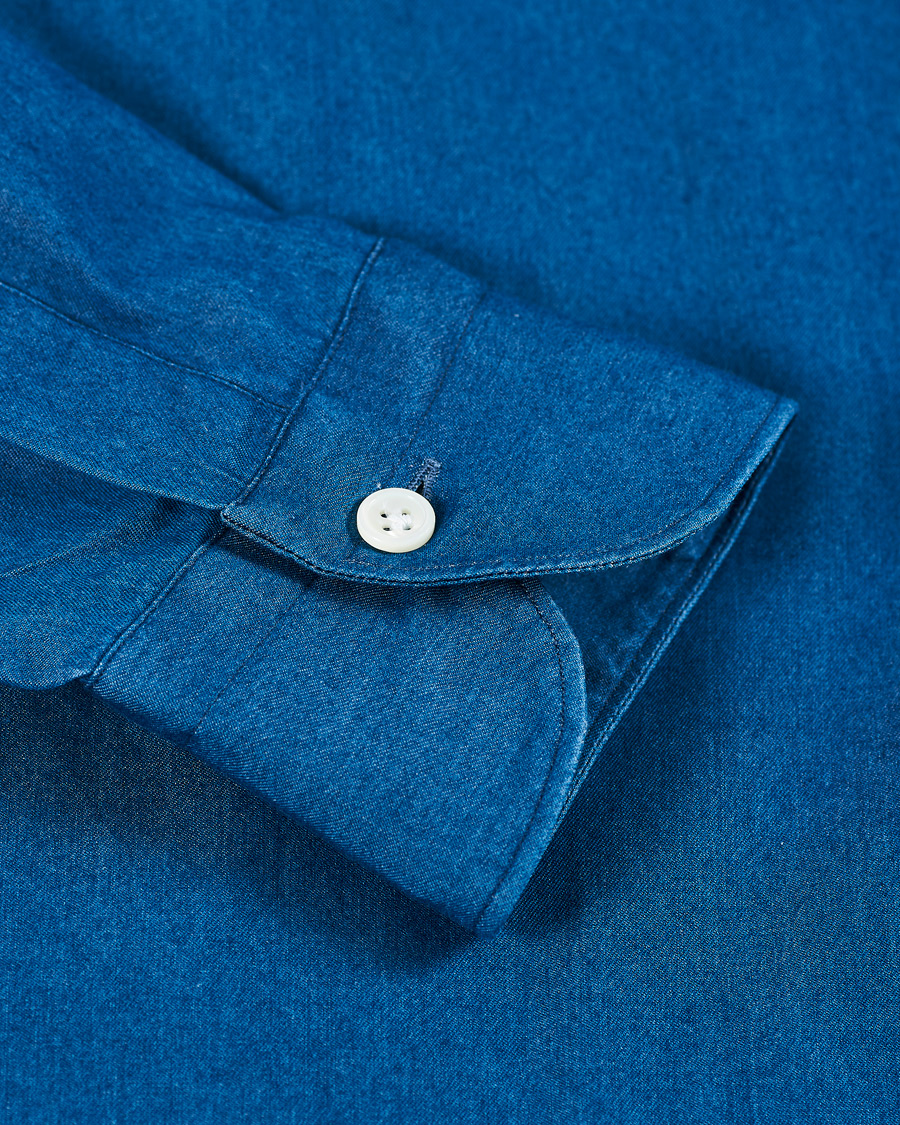 Herre | Skjorter | Mazzarelli | Cut Away Down Denim Shirt Dark Indigo
