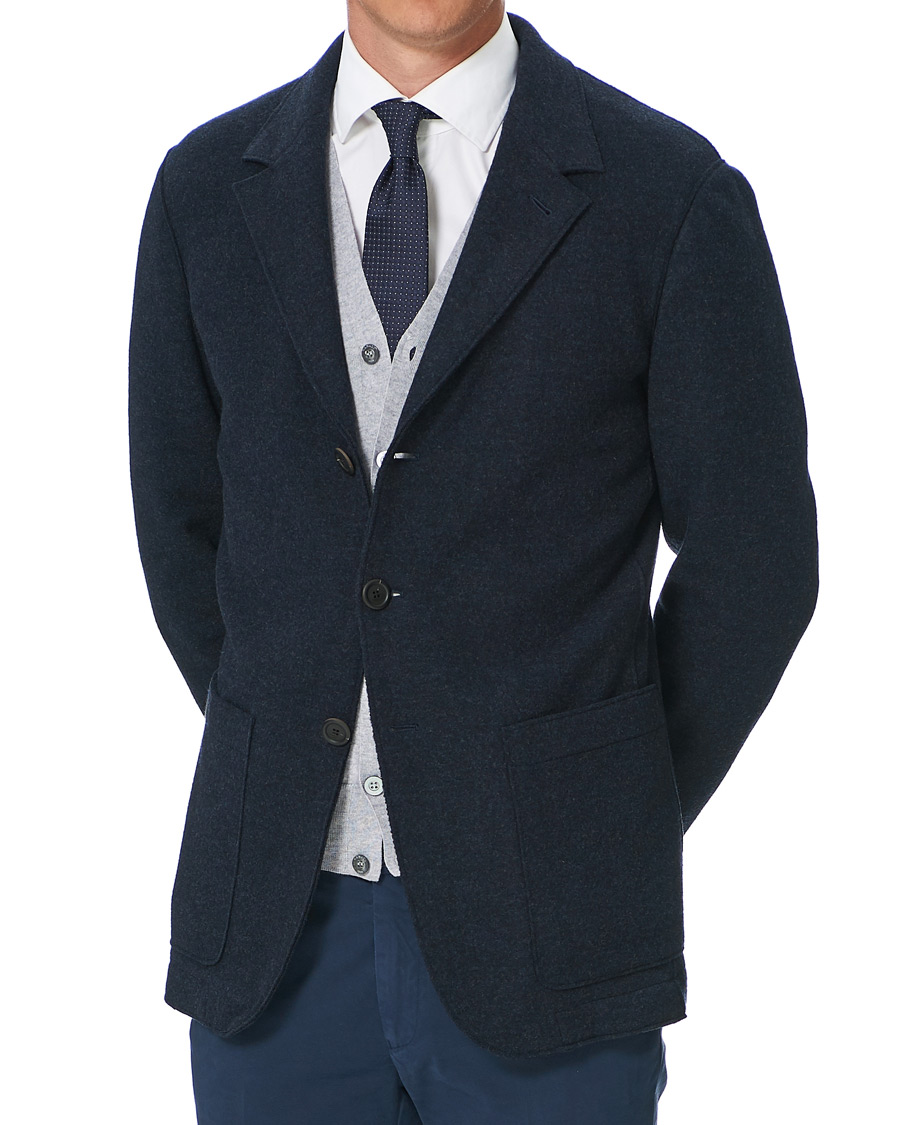 Herre | Dressjakker | Canali | Soft Wool Jersey Jacket Navy Melange