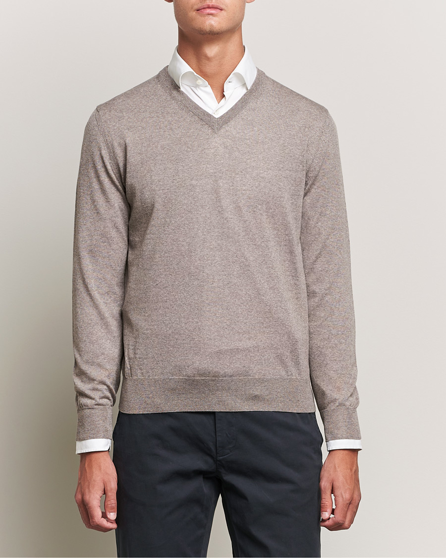Herre | Pullovers v-hals | Canali | Merino Wool V-Neck Beige