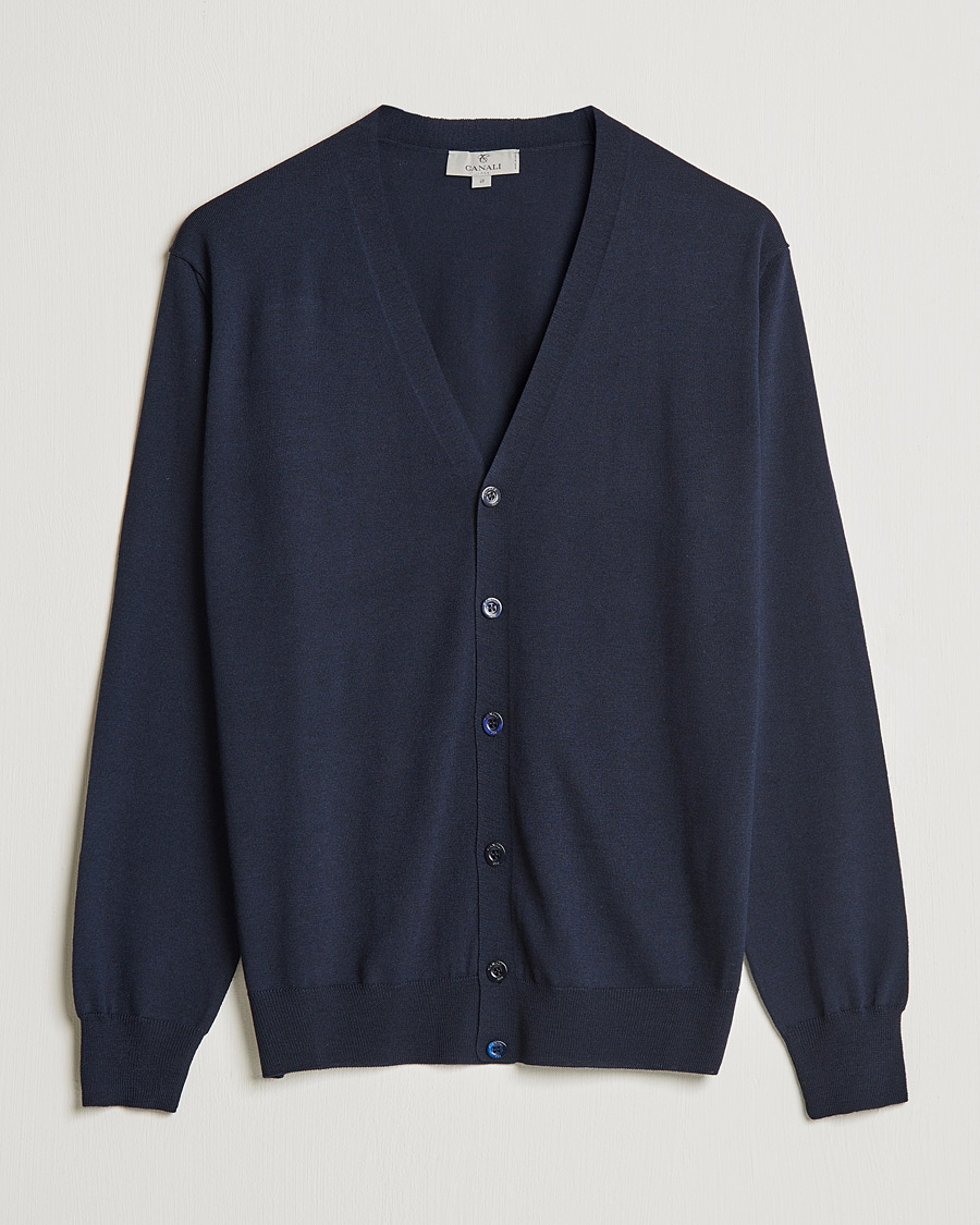 Herre | Gensere | Canali | Merino Wool Cardigan Navy
