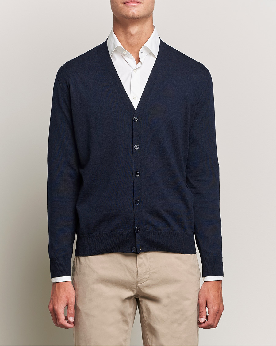 Herre | Gensere | Canali | Merino Wool Cardigan Navy