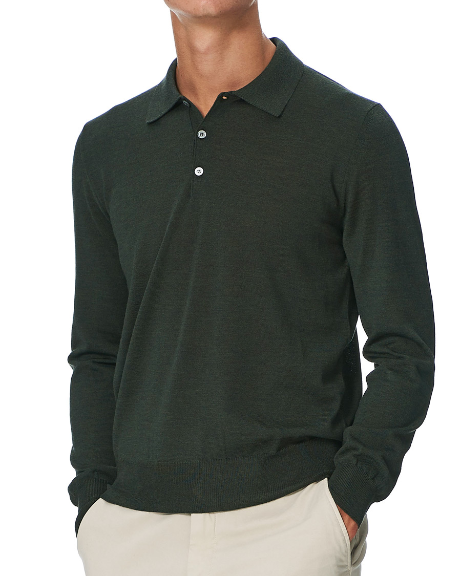 Herre | Gensere | Canali | Merino Wool Knitted Polo Forest Green