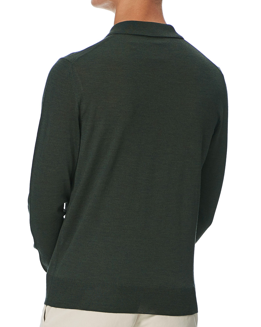 Herre | Gensere | Canali | Merino Wool Knitted Polo Forest Green