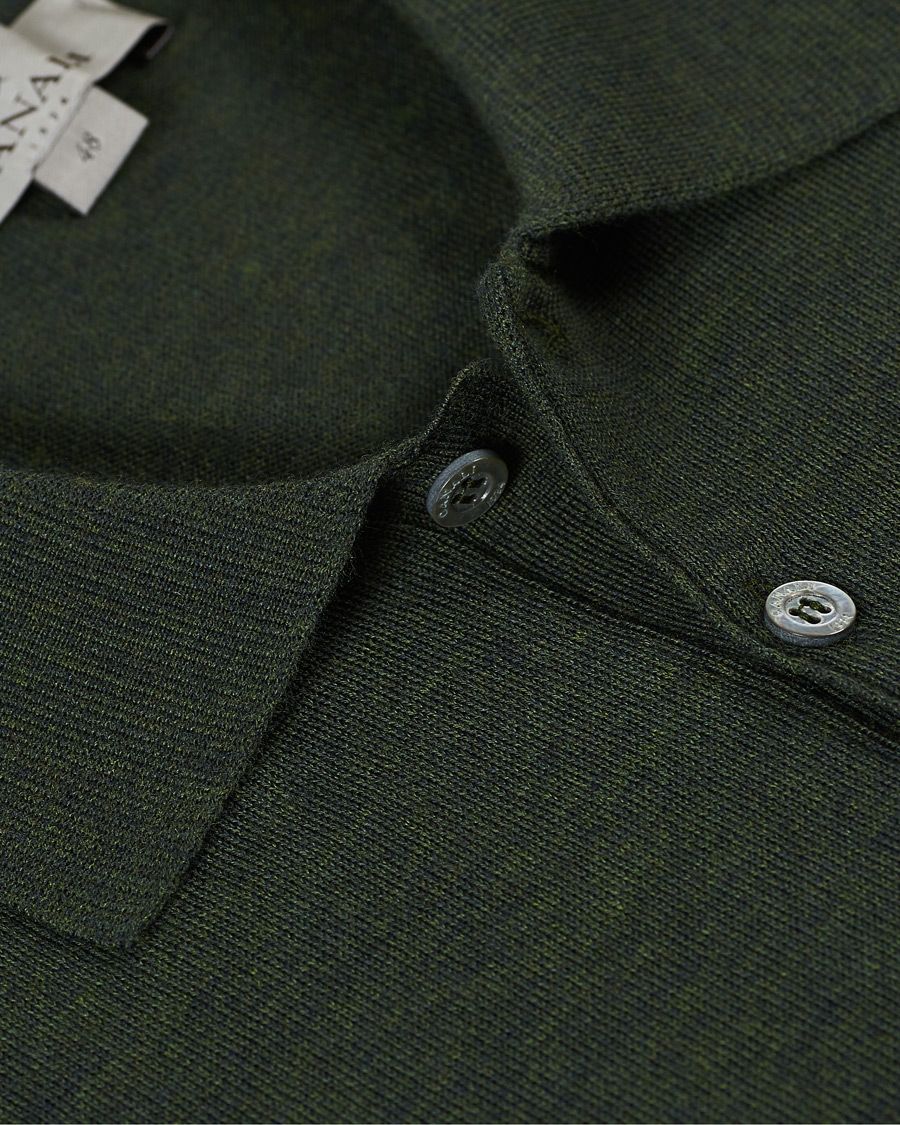 Herre | Gensere | Canali | Merino Wool Knitted Polo Forest Green