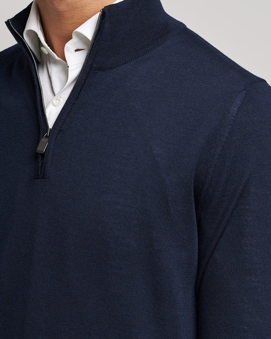 Herre | Gensere | Canali | Merino Wool Half Zip Navy