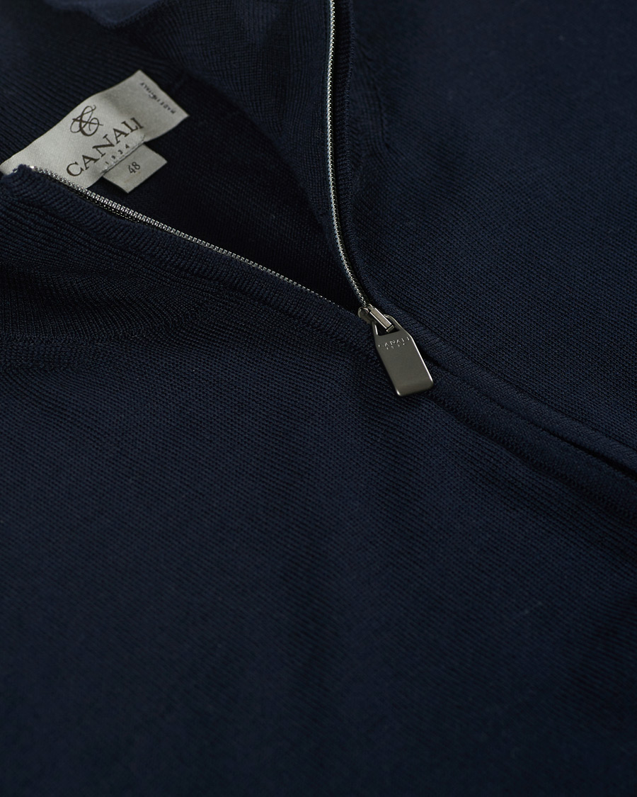 Herre | Gensere | Canali | Merino Wool Half Zip Navy