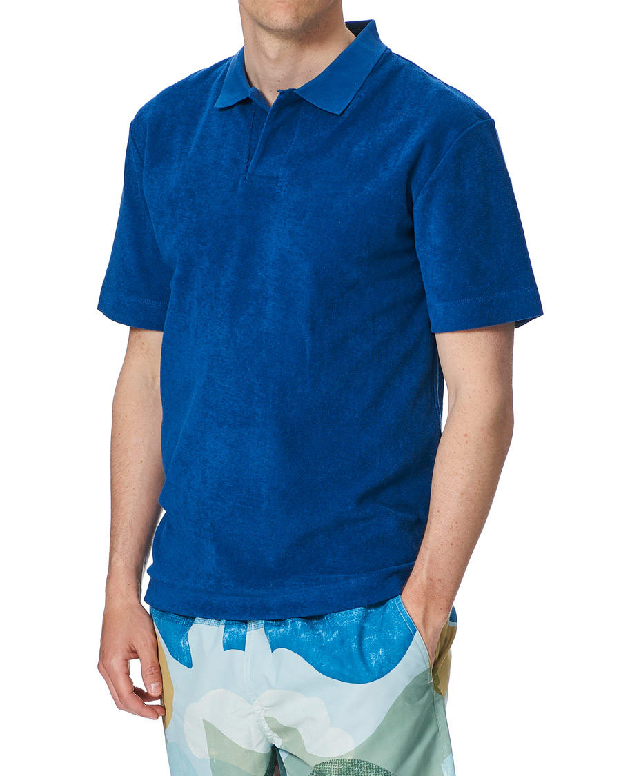 Herre | Pikéer | Sunspel | Organic Cotton Towelling Polo Blue