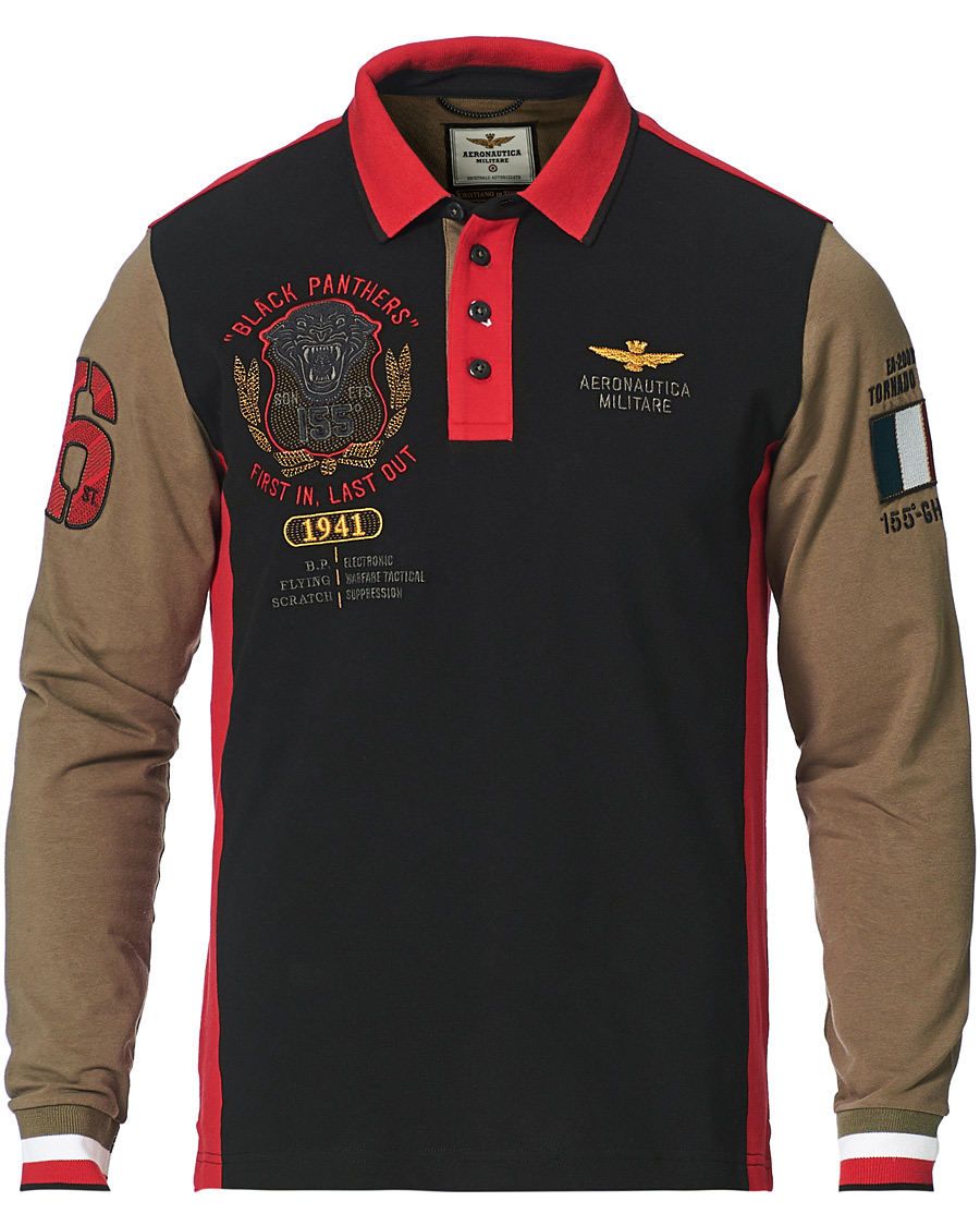Herre | Gensere | Aeronautica Militare | Long Sleve Logo Polo Military/Black/Red