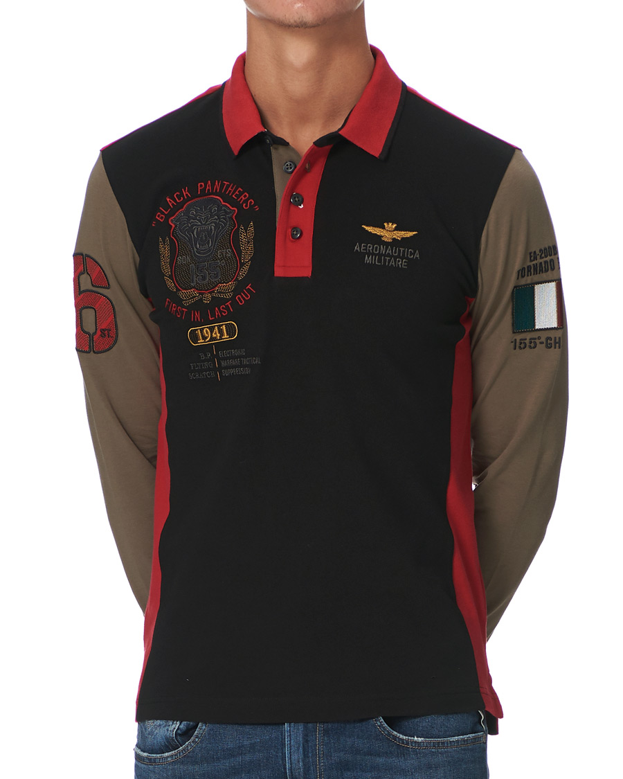 Herre | Gensere | Aeronautica Militare | Long Sleve Logo Polo Military/Black/Red