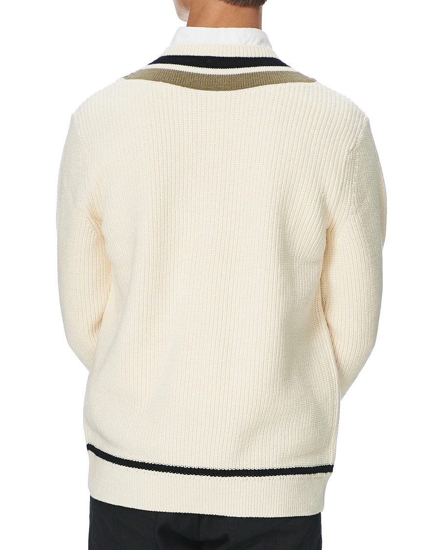 Herre | Gensere | Fred Perry | Striped Knitted V-Neck Jumper Ecru