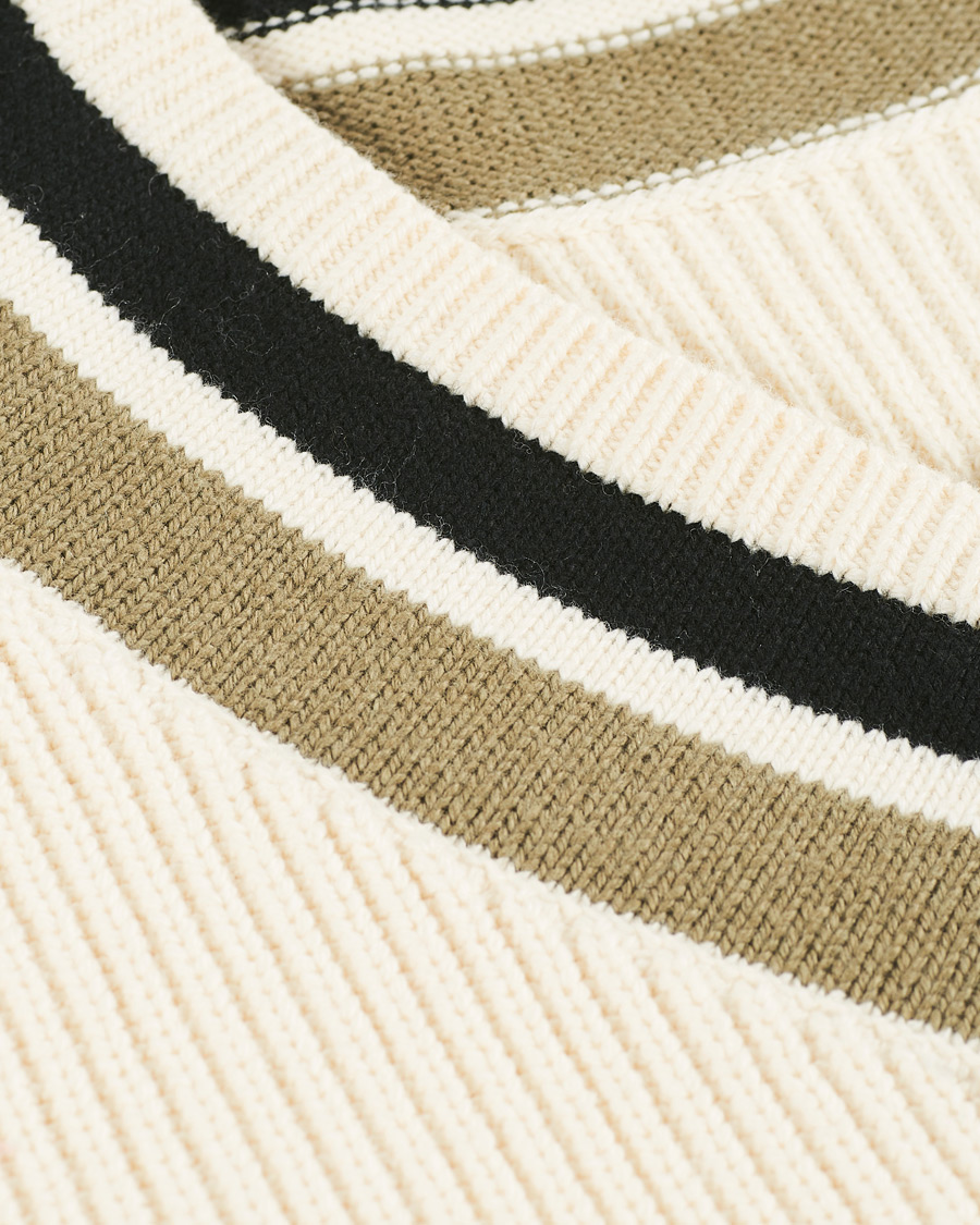 Herre | Gensere | Fred Perry | Striped Knitted V-Neck Jumper Ecru