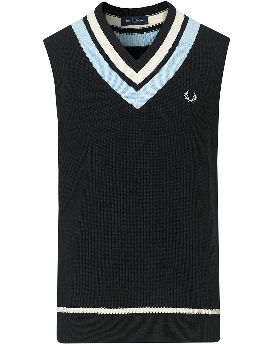 Herre | Gensere | Fred Perry | Striped Neck Knitted Vest Black