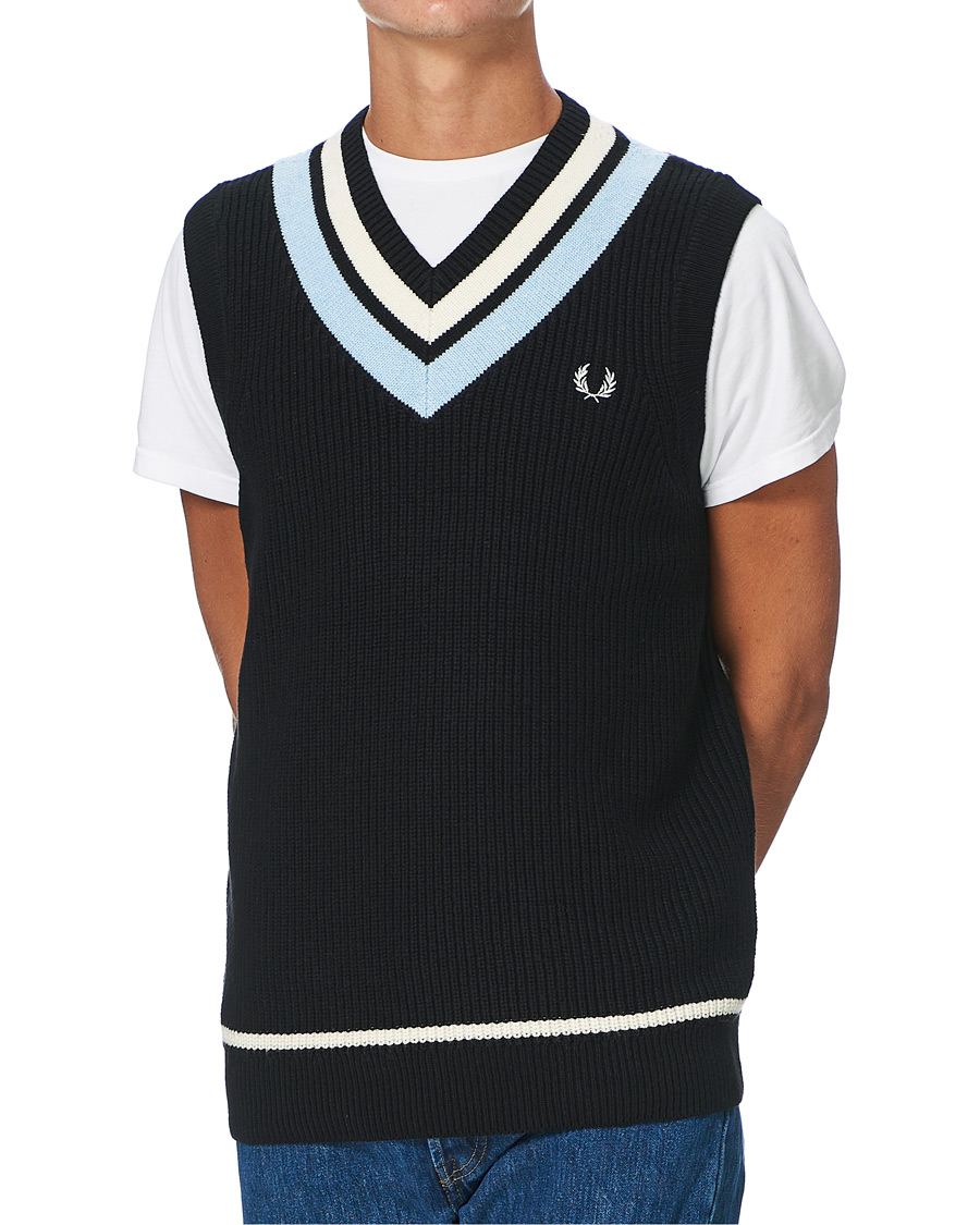 Herre | Gensere | Fred Perry | Striped Neck Knitted Vest Black