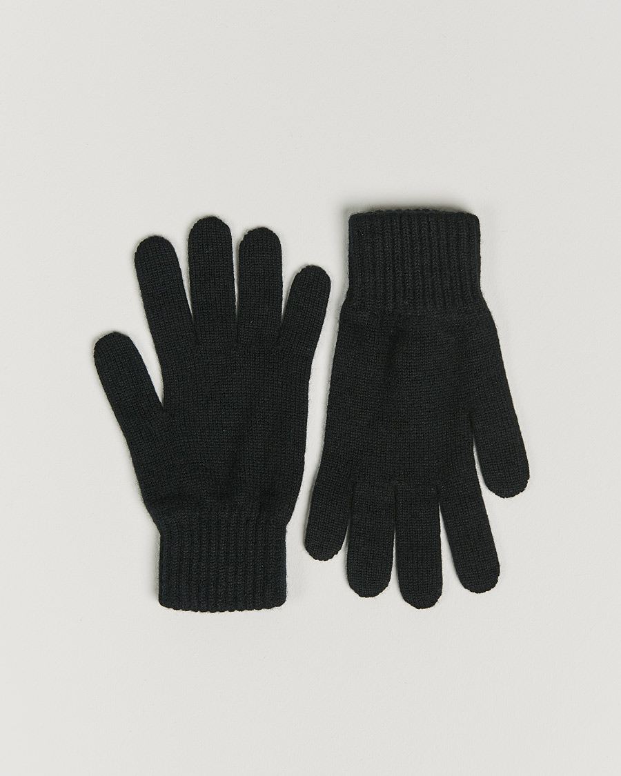 Herre | Johnstons of Elgin Knitted Cashmere Gloves Black | Johnstons of Elgin | Knitted Cashmere Gloves Black