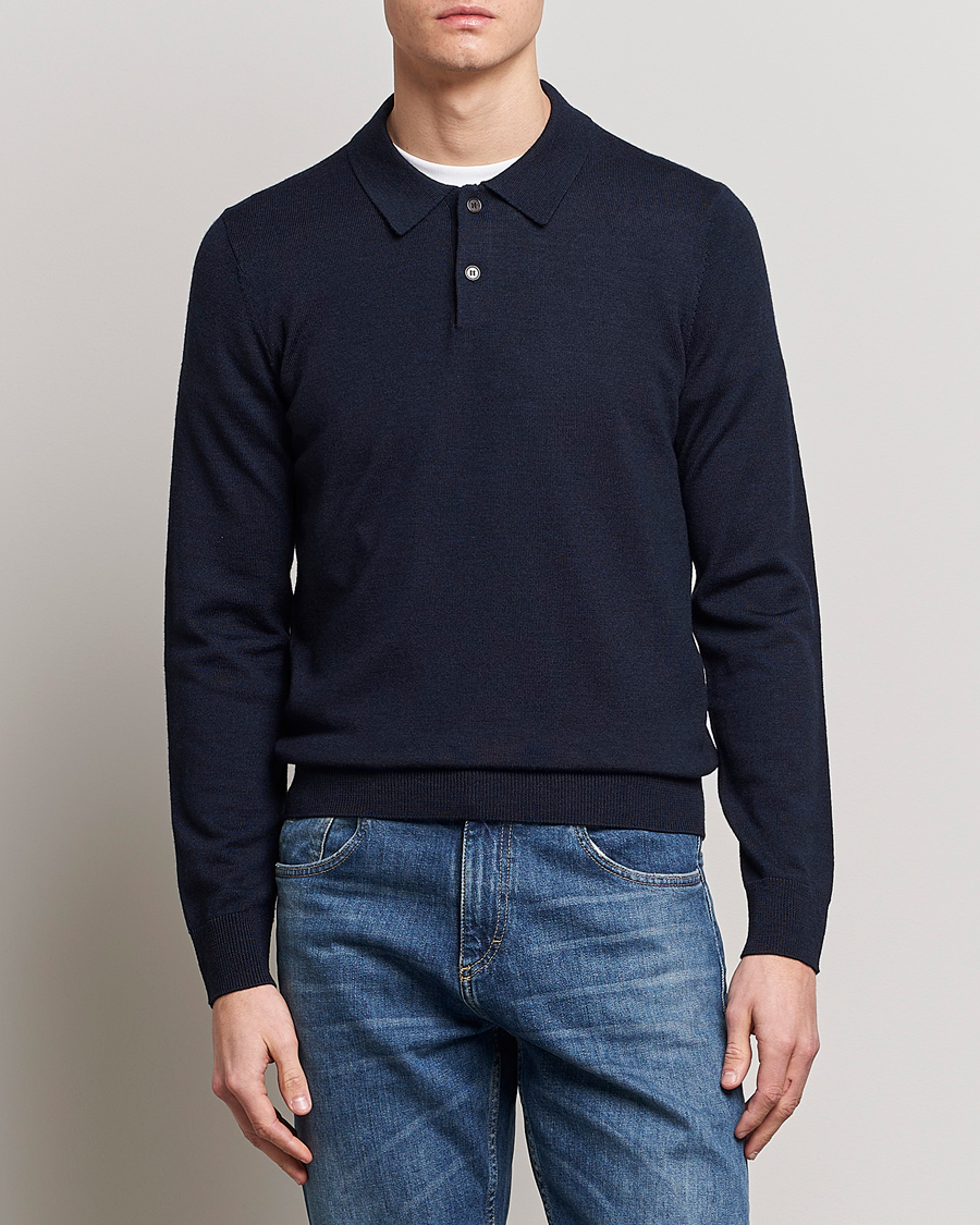 Herre | Strikkede pikéer | Morris | Merino Polo Knit Navy