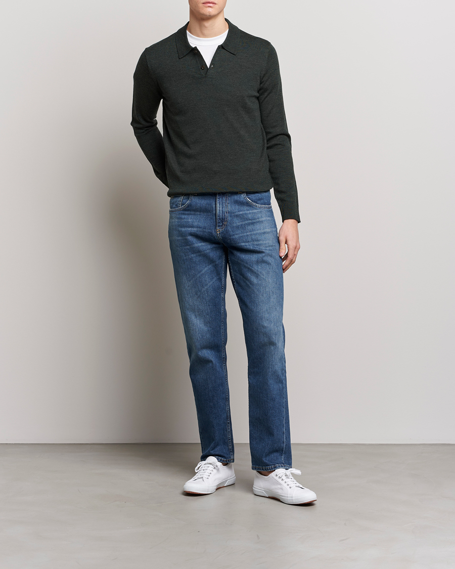 Herre | Gensere | Morris | Merino Polo Knit Dark Green