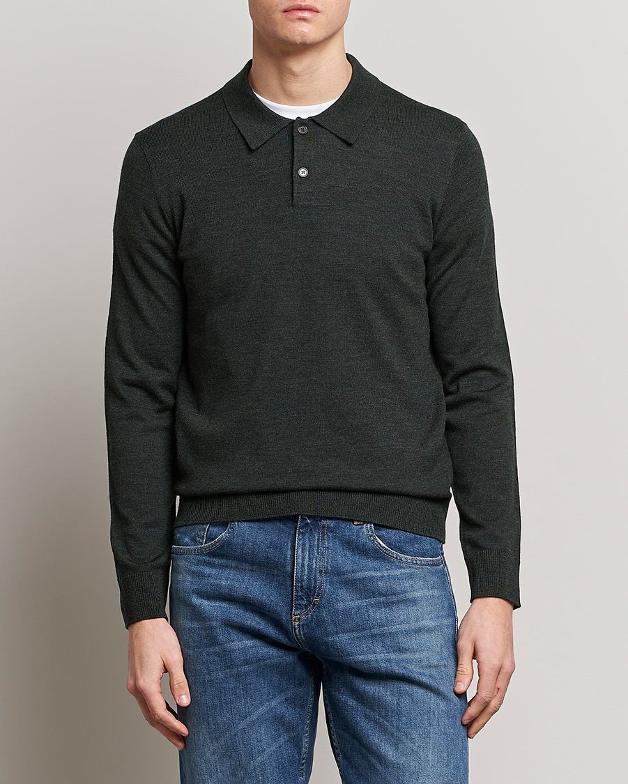 Herr | Kläder | Morris | Merino Polo Knit Dark Green