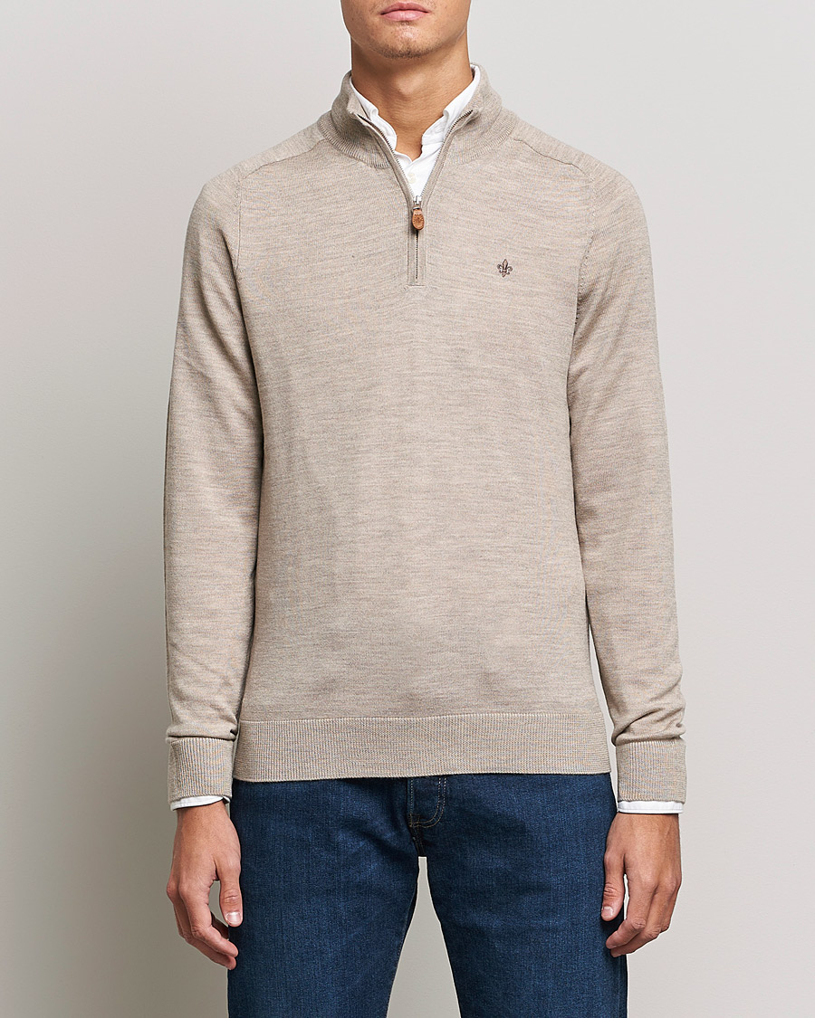 Herre | Avdelinger | Morris | John Merino Half Zip Khaki Melange