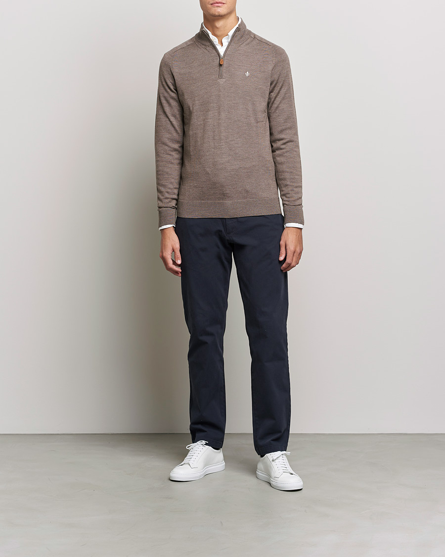 Herre | Gensere | Morris | John Merino Half Zip Light Brown