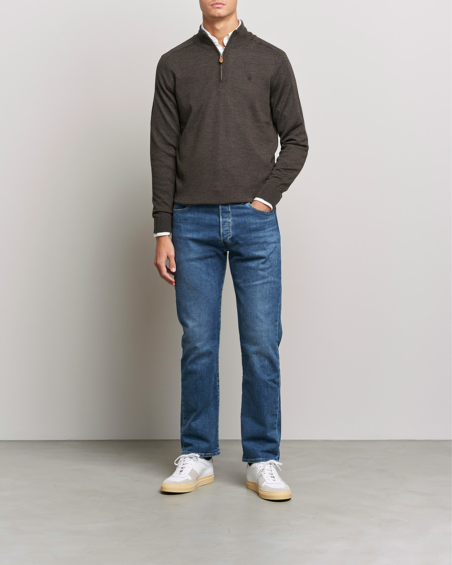 Herre | Gensere | Morris | John Merino Half Zip Dark Brown