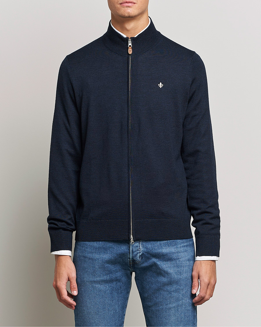 Herre | Preppy Authentic | Morris | Merino Full Zip Cardigan Navy