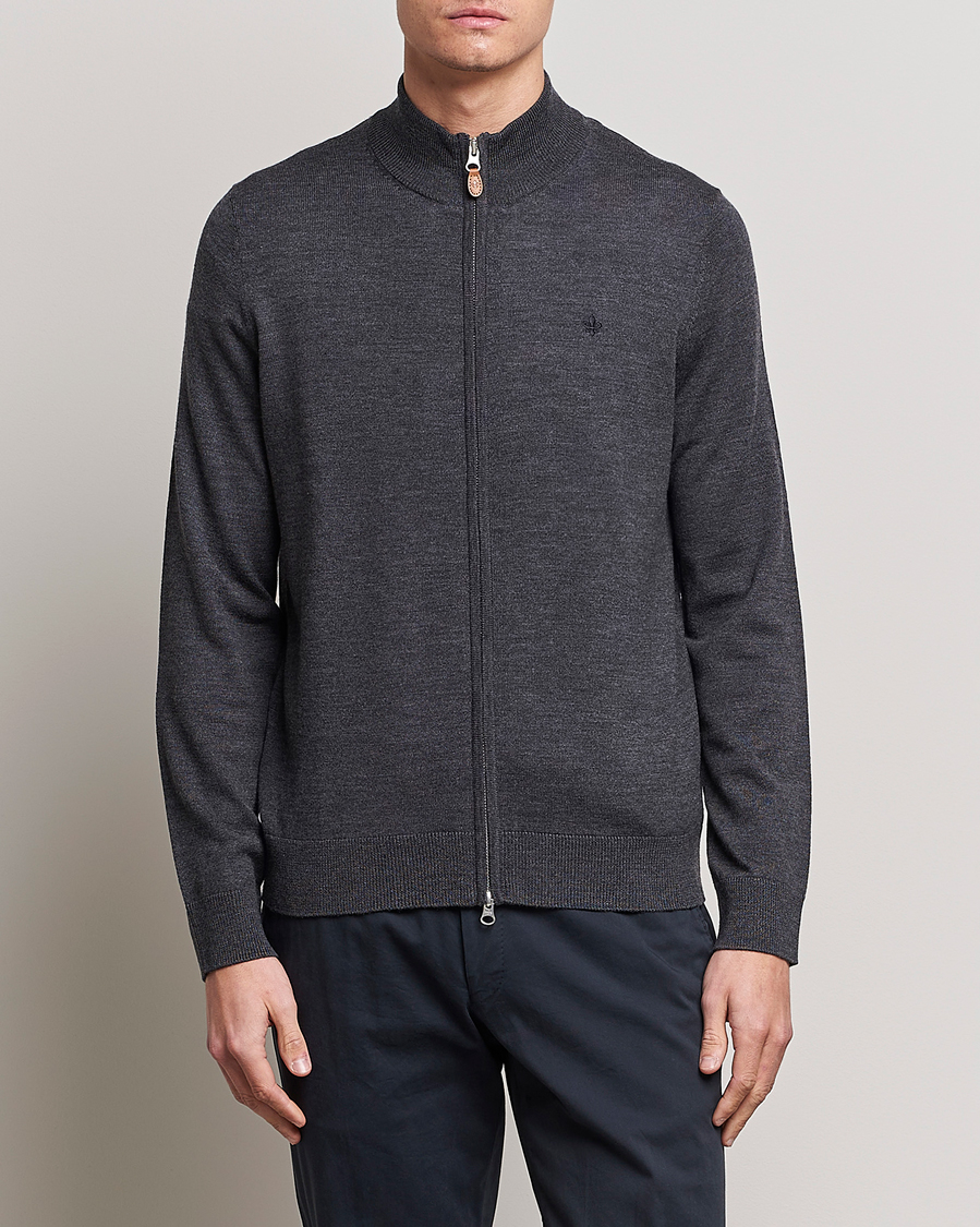 Herre | Preppy Authentic | Morris | Merino Full Zip Cardigan Dark Grey