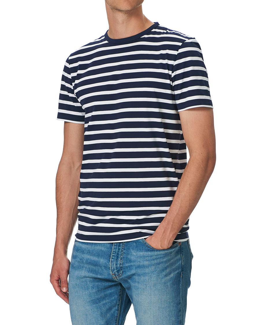 Herre | T-Shirts | Stenströms | Striped Cotton Tee Navy/White