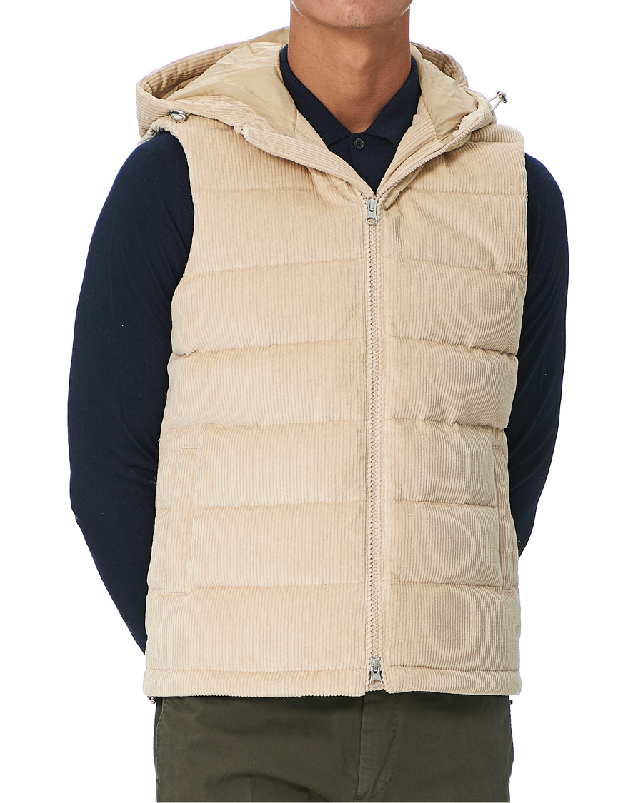 Herre | Jakker | Stenströms | Padded Corduroy Hood Vest Creme