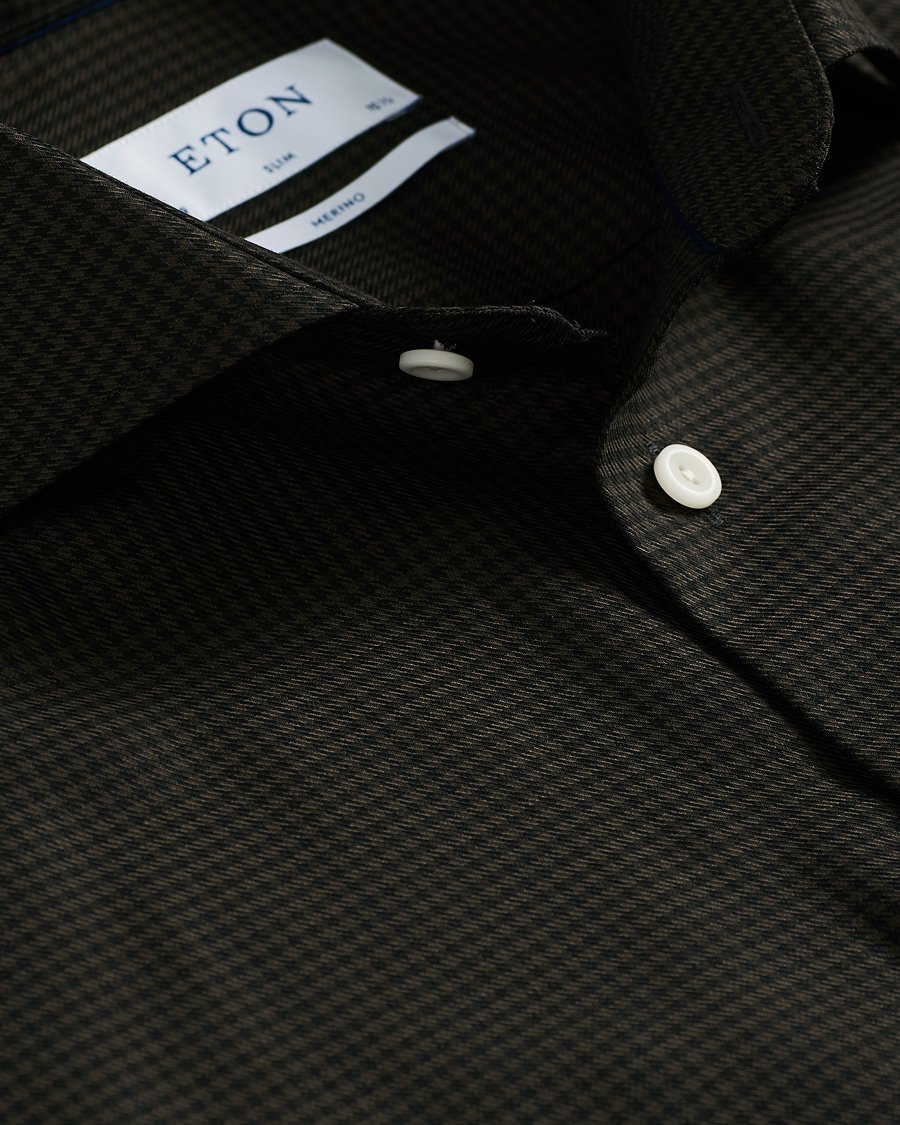 Herre | Skjorter | Eton | Slim Fit Checked Brushed Merino Shirt Brown