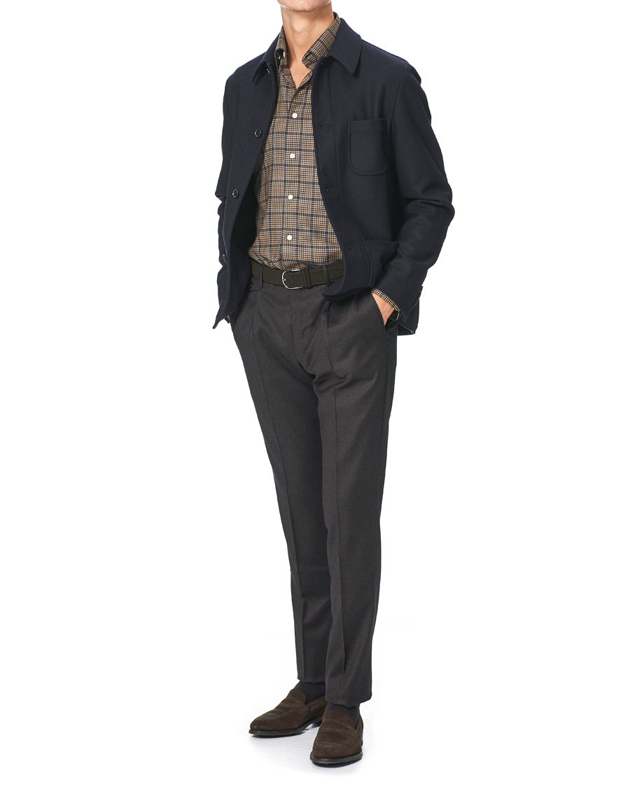 Herre | Skjorter | Eton | Slim Fit Big Checked Brushed Merino Shirt Brown