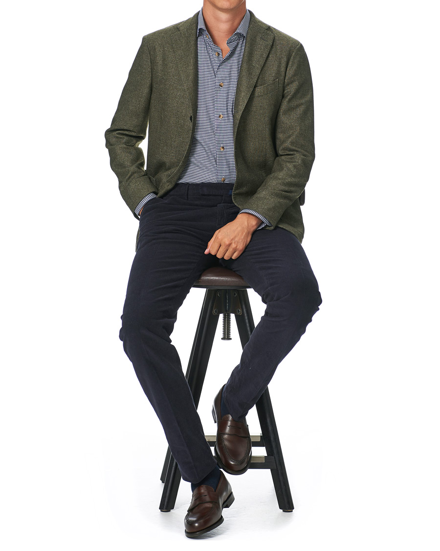 Herre | Skjorter | Eton | Slim Fit Lightweight Flannel Checked Shirt Blue