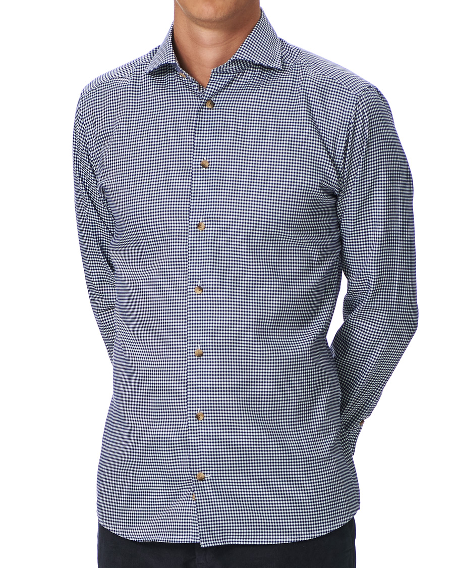 Herre | Skjorter | Eton | Slim Fit Lightweight Flannel Checked Shirt Blue