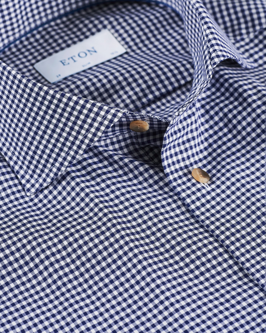 Herre | Skjorter | Eton | Slim Fit Lightweight Flannel Checked Shirt Blue