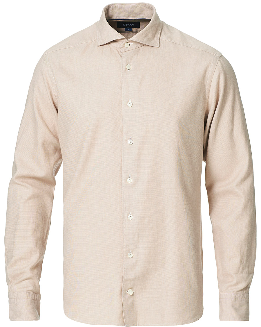 Herre | Skjorter | Eton | Slim Fit Micro Structured Flannel Shirt Beige