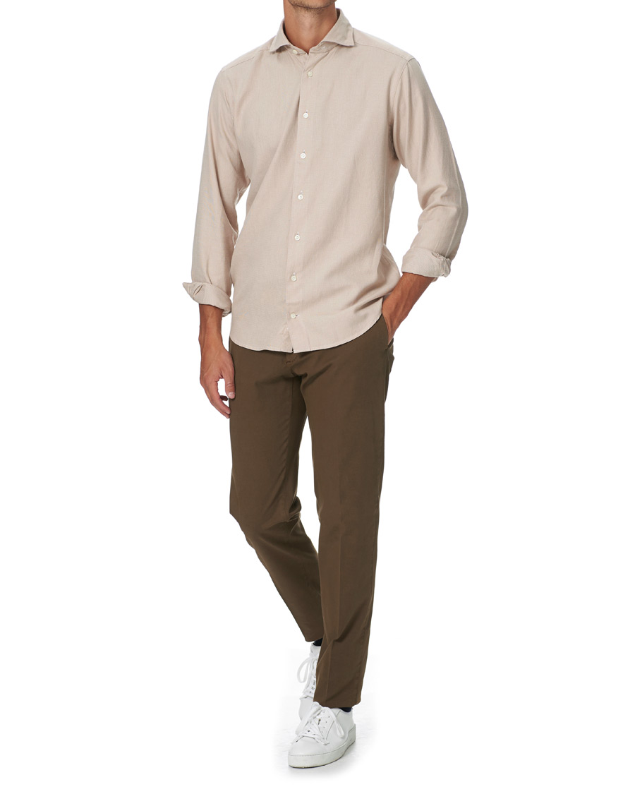 Herre | Skjorter | Eton | Slim Fit Micro Structured Flannel Shirt Beige