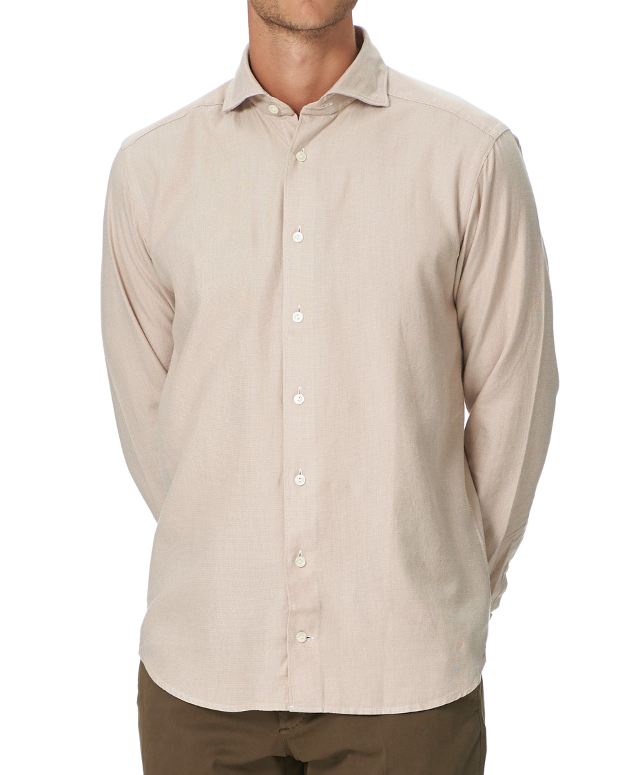 Herre | Skjorter | Eton | Slim Fit Micro Structured Flannel Shirt Beige