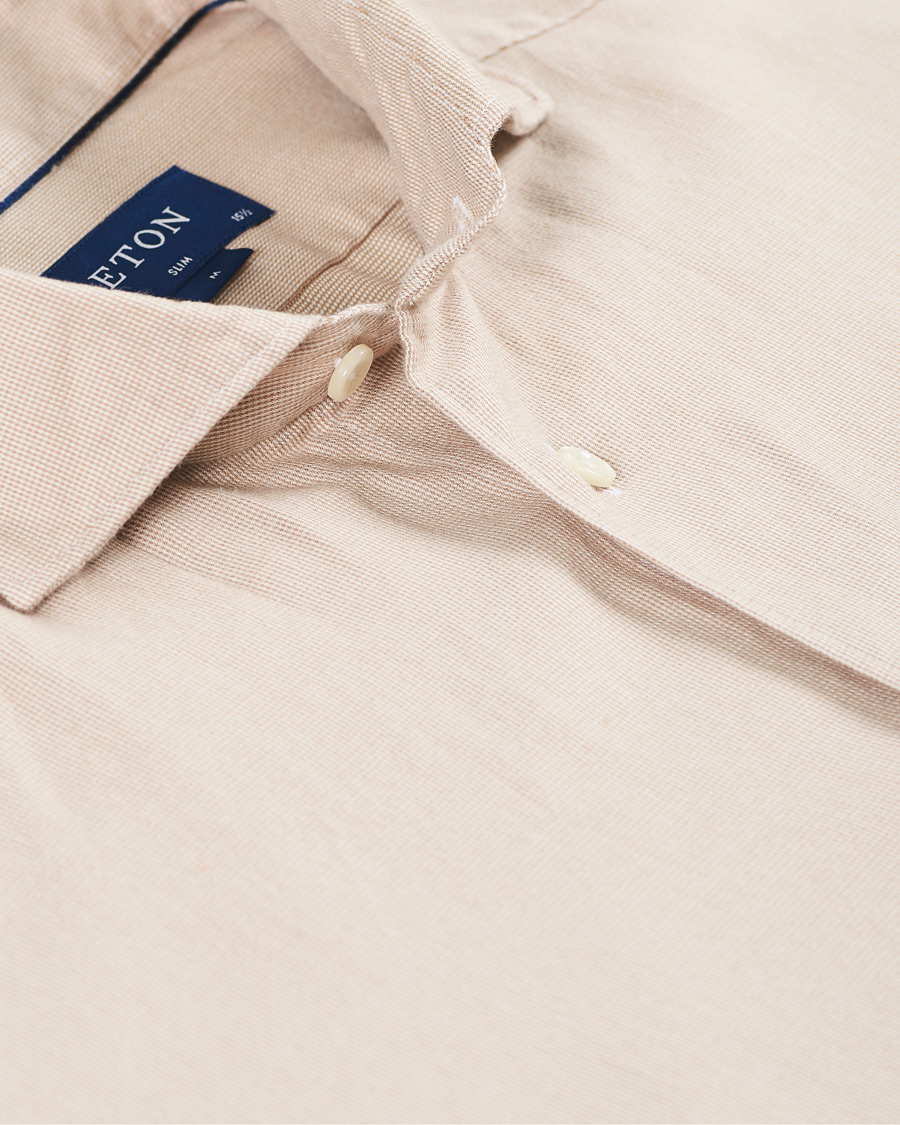Herre | Skjorter | Eton | Slim Fit Micro Structured Flannel Shirt Beige