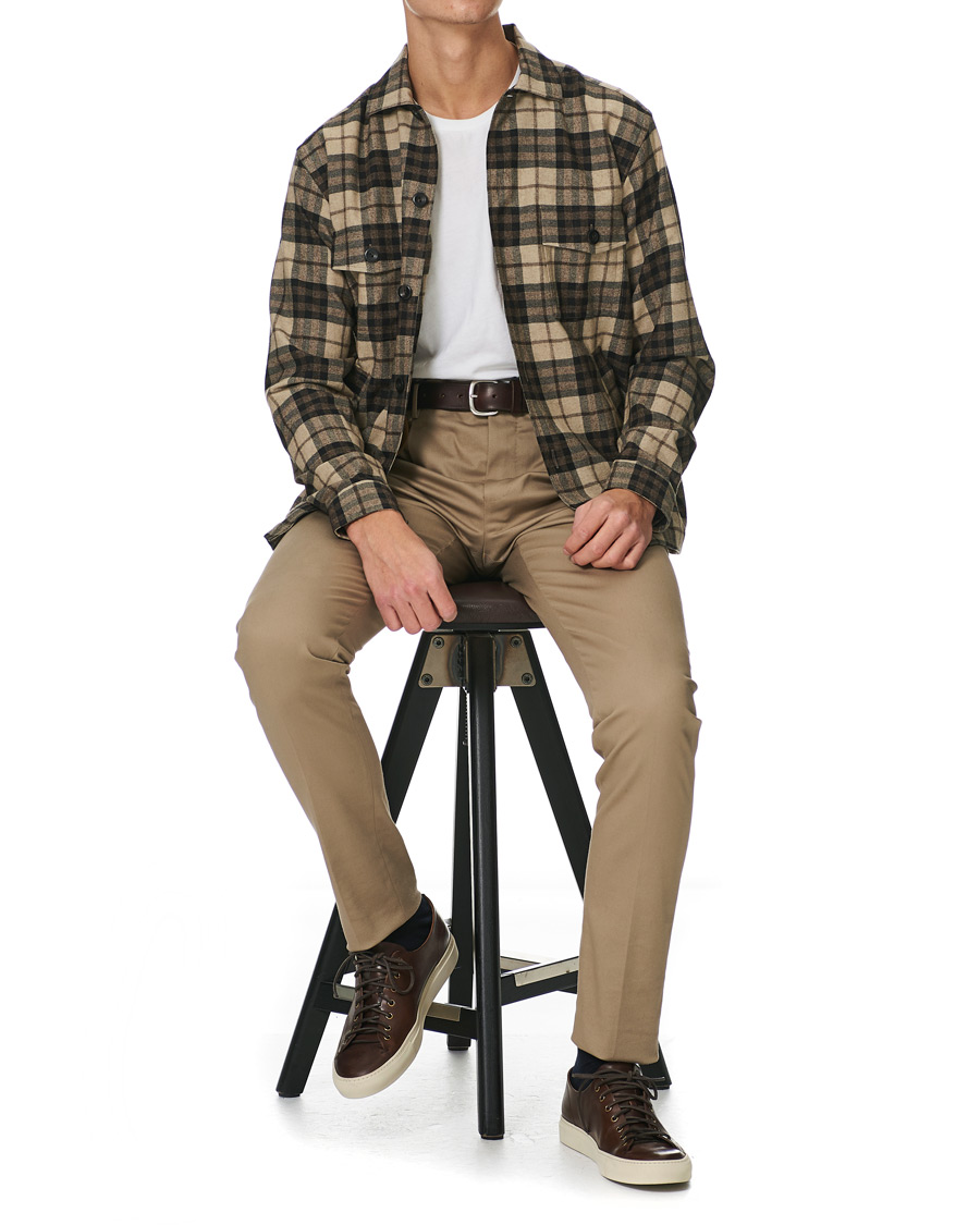 Herre | Skjorter | Eton | Cotton/Wool/Cashmere Checked Overshirt Sand