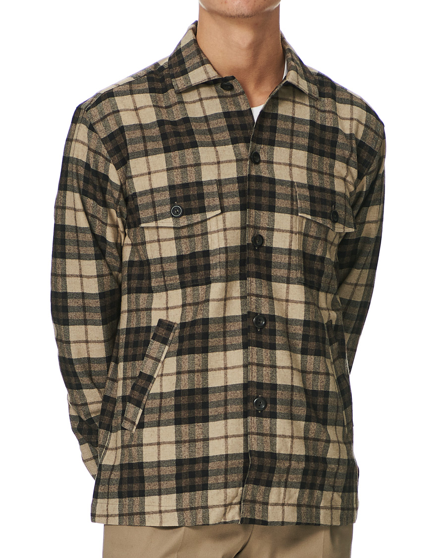 Herre | Skjorter | Eton | Cotton/Wool/Cashmere Checked Overshirt Sand