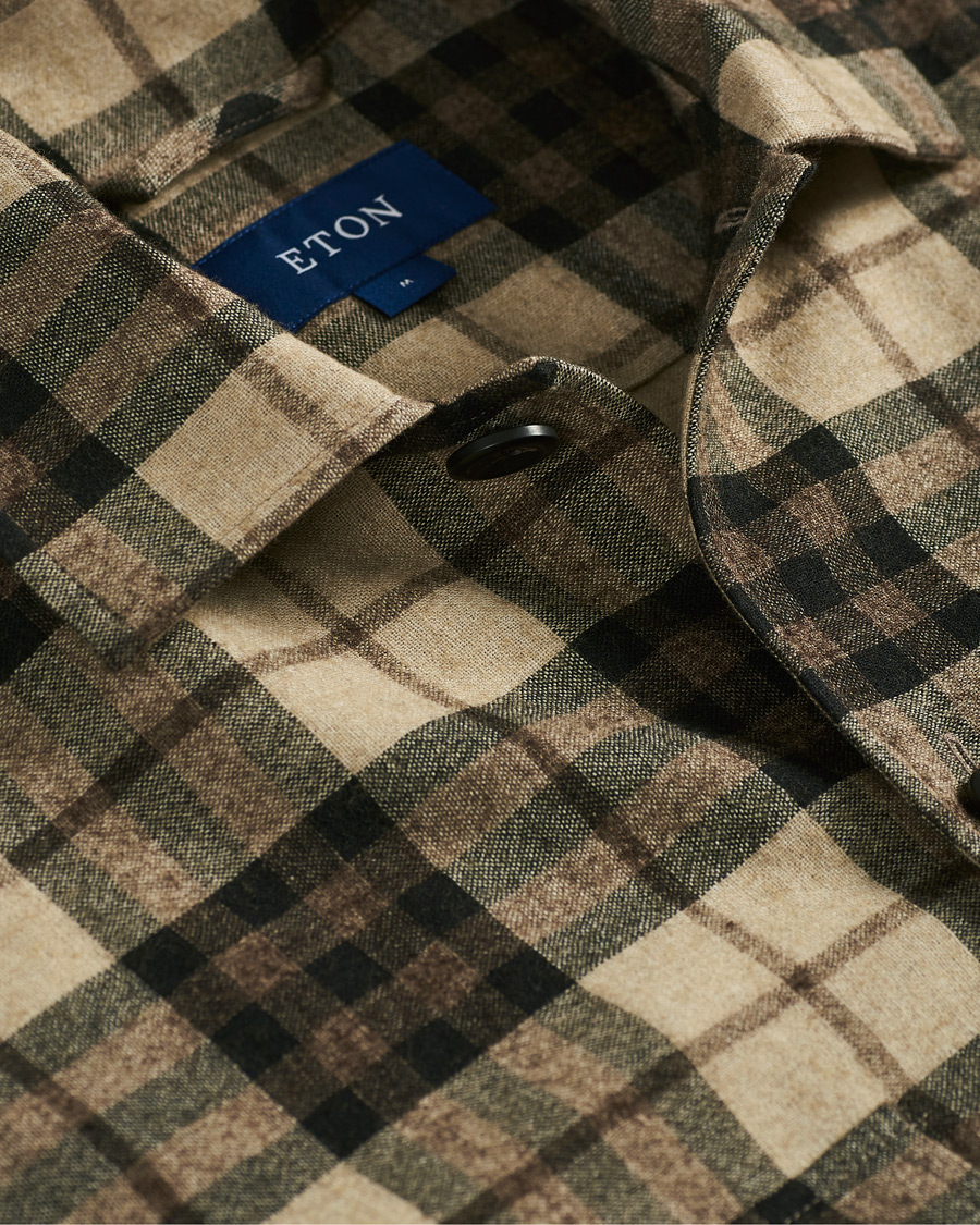 Herre | Skjorter | Eton | Cotton/Wool/Cashmere Checked Overshirt Sand
