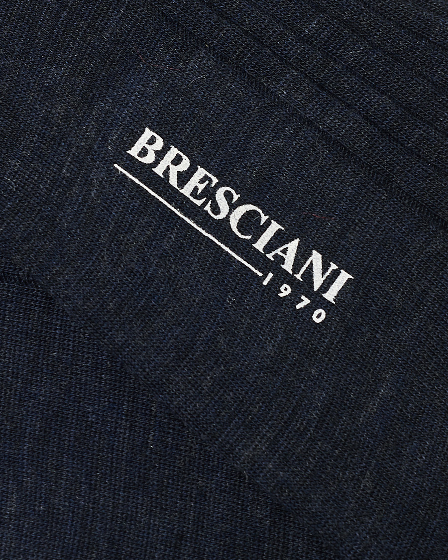 Herre | Sokker | Bresciani | Wool/Nylon Ribbed Short Socks Blue Melange