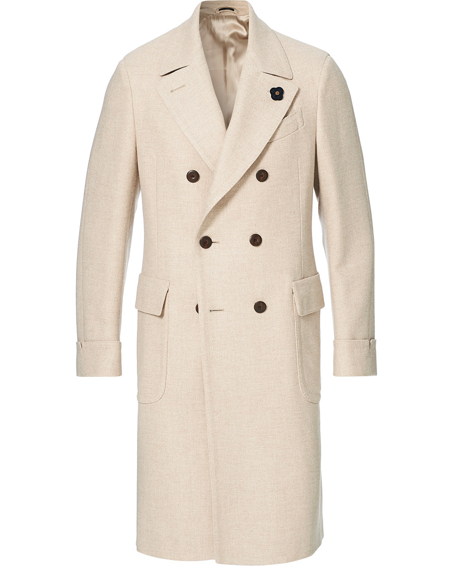 Herre | Jakker | Lardini | Double Breasted Basket Weave Wool Coat Creme