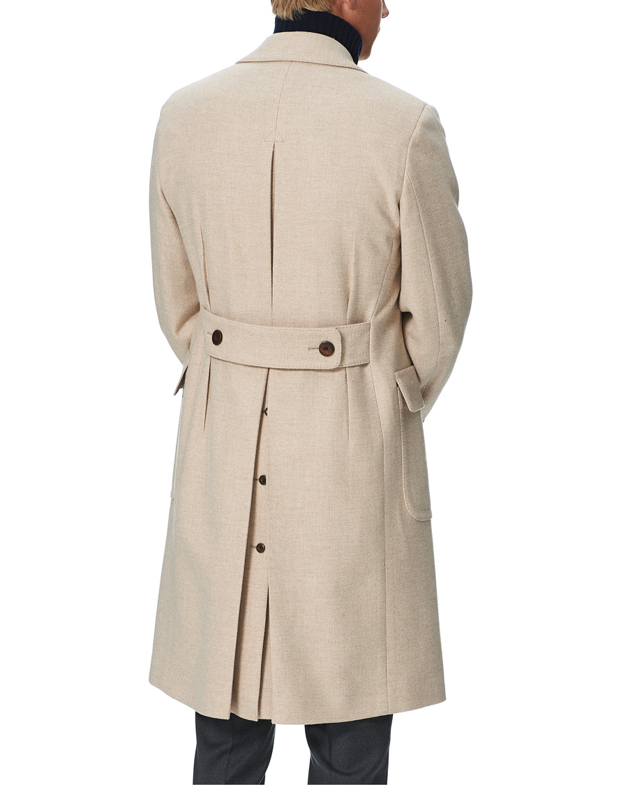 Herre | Jakker | Lardini | Double Breasted Basket Weave Wool Coat Creme